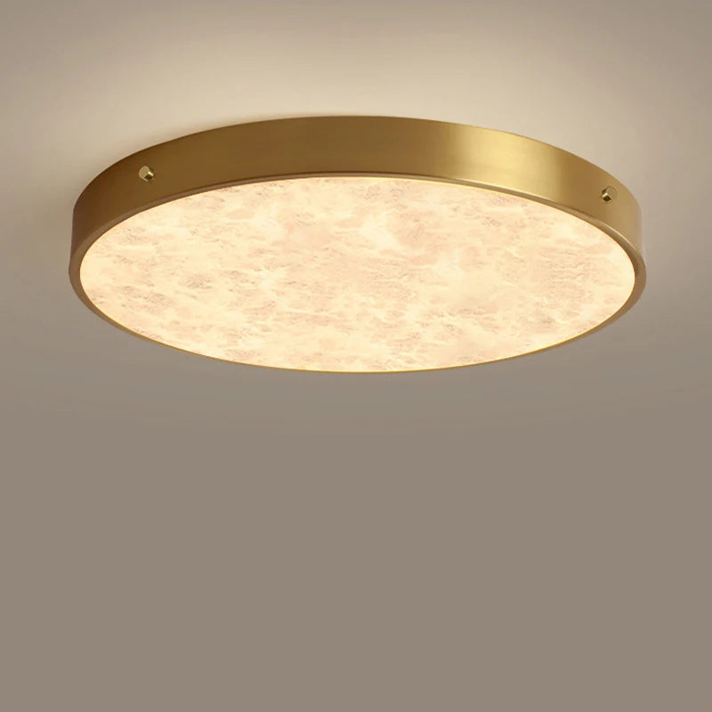 Plafonnier luxueux en laiton led monté en marbre circulaire
