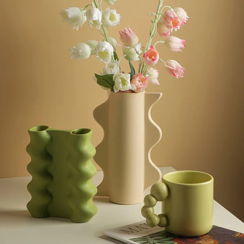 Vase en céramique géométrique nordique pour fleurs séchées décoration maison