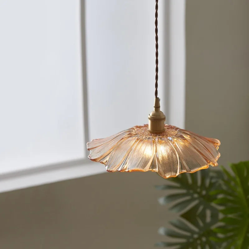 suspension rétro en laiton verre forme fleur décoration maison - vue 4 sur 11