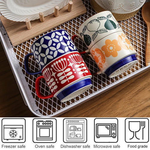 Ensemble 4 tasses empilables style japonais rétro céramique