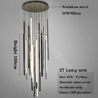 lustre long duplex moderne en acier inoxydable pour villa