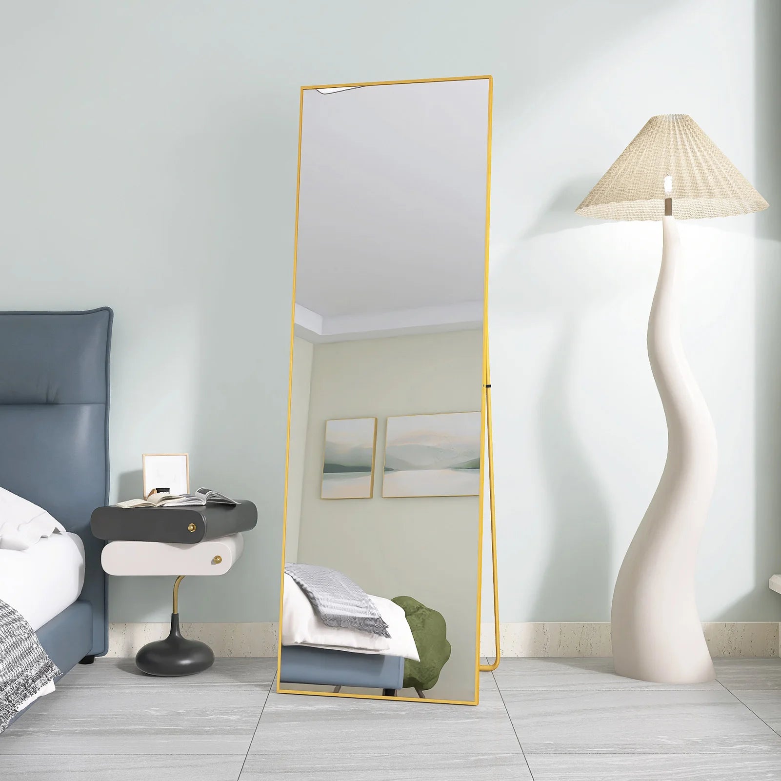 miroir cosmétique en verre trempé avec cadre doré en aluminium - vue 5 sur 6