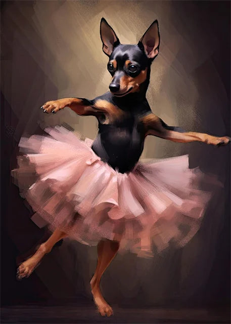portraits de ballerine de chien art abstrait mural kawaii