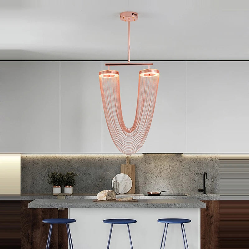 lustre artistique à led en aluminium chromé avec intensité variable - vue 3 sur 21