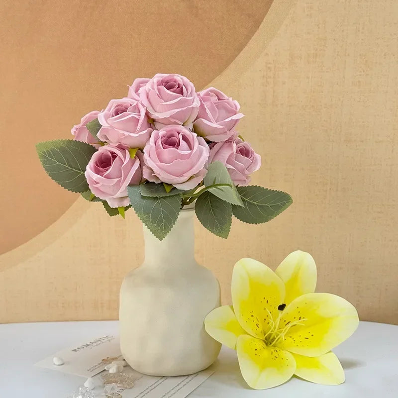 bouquet de 10 roses artificielles en soie décoratives pour événements