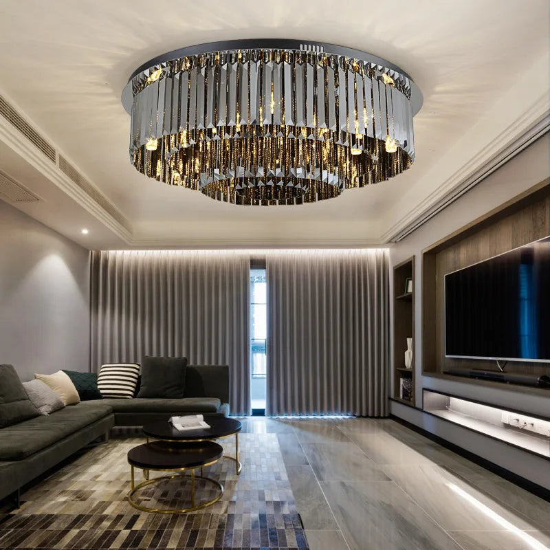 plafonnier led de luxe en cristal rond moderne - vue 6 sur 9