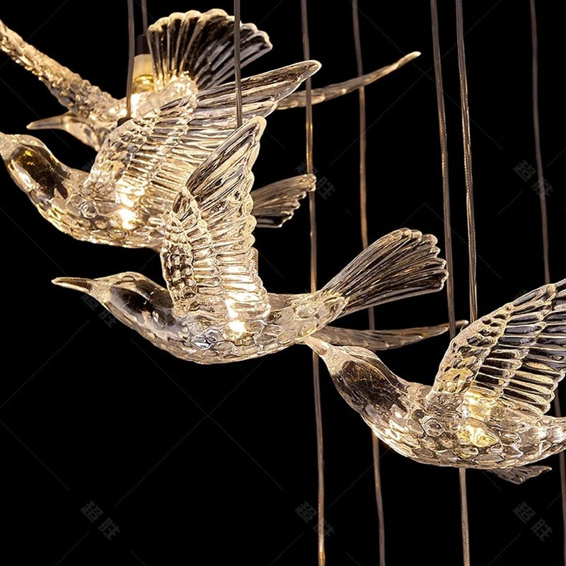 YOULAIKE oiseau design led lustre pour escalier de luxe salon suspendu luminaire couloir longue spirale acrylique lampes - vue 7 sur 20