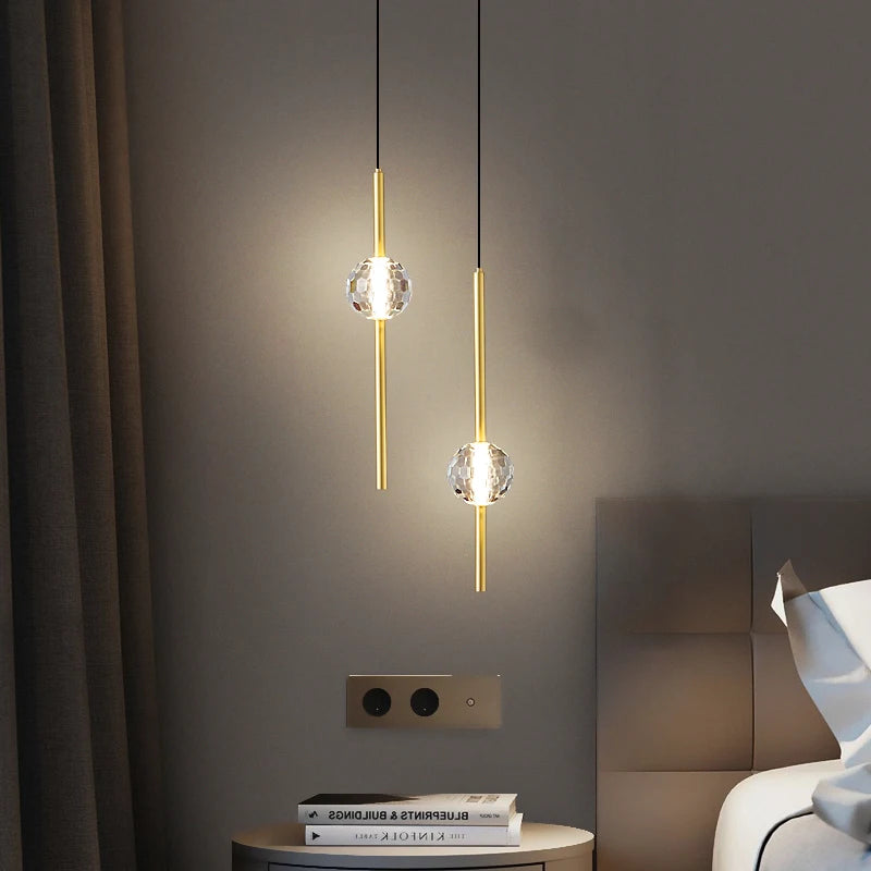 suspension LED en laiton design moderne avec cordon réglable en verre de cristal
