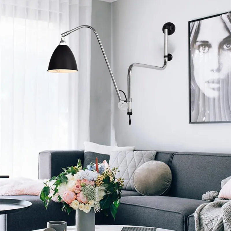 Nordic Modern Minimalist Swing Bedroom, Living Room, Study, Personalized Adjustable E27LED Creative Iron Wall Lamp - vue 5 sur 8