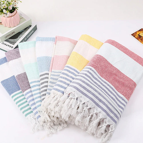 Serviette de plage turque coton franges rayures rapide
