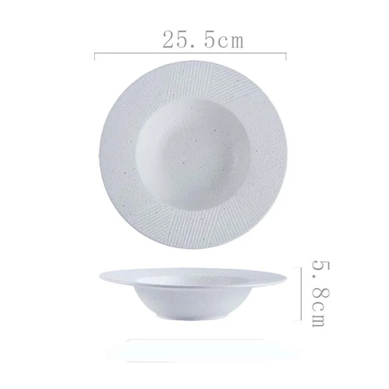Assiette creuse ceramique style chapeau paille japonais rayures
