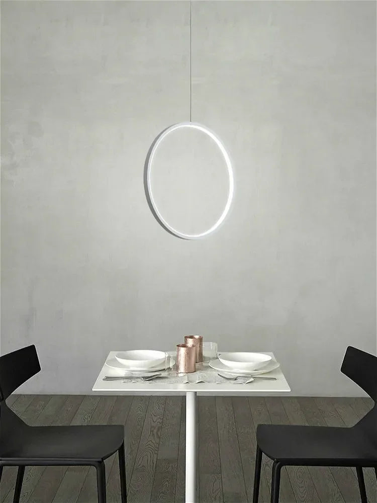 Suspension LED minimalistes lumière anneau rond cercle lustre maison pour salon éclairage intérieur lustre noir luminaires - vue 5 sur 11