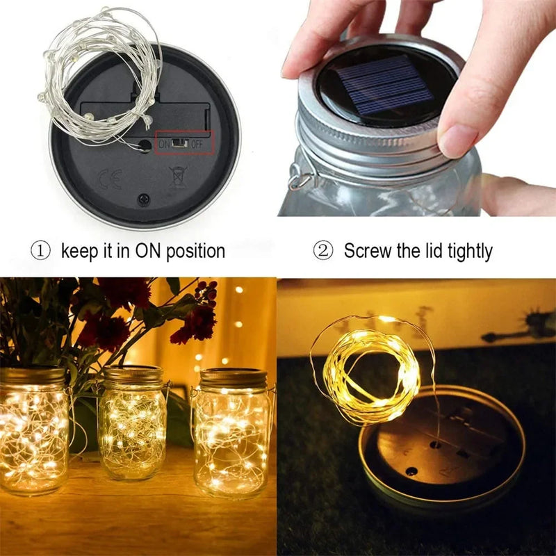 guirlande lumineuse solaire en forme de pot mason décorative pour extérieur