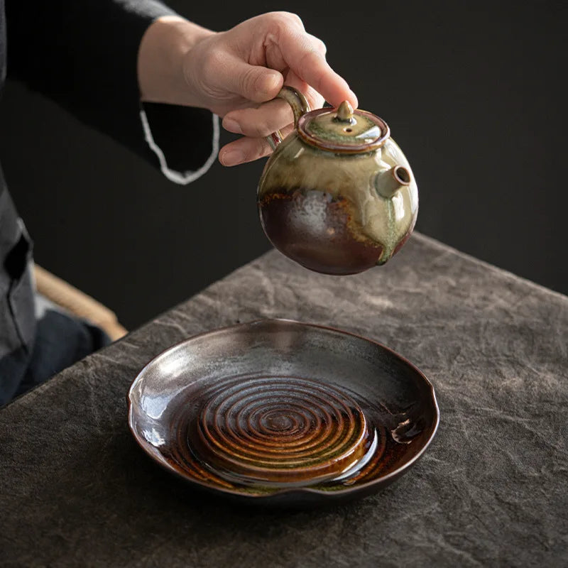 Theiere ceramique style chinois retro bol couvercle artisanal - vue 3 sur 6