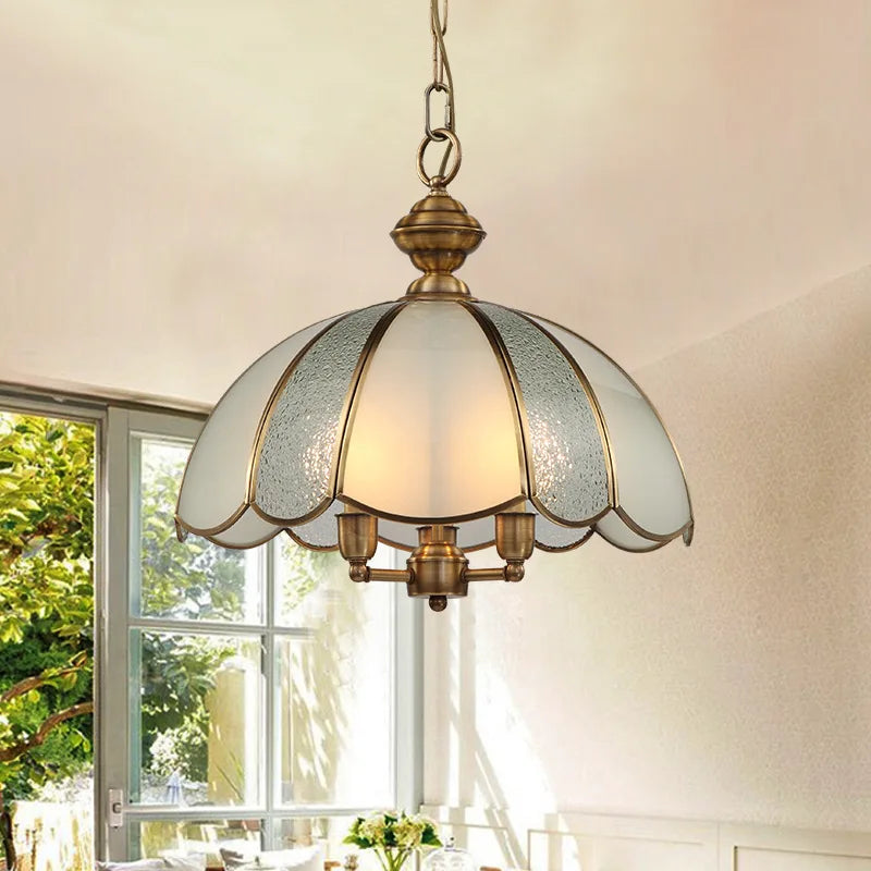lampe suspendue vintage en verre d'art américain en cuivre - vue 2 sur 6