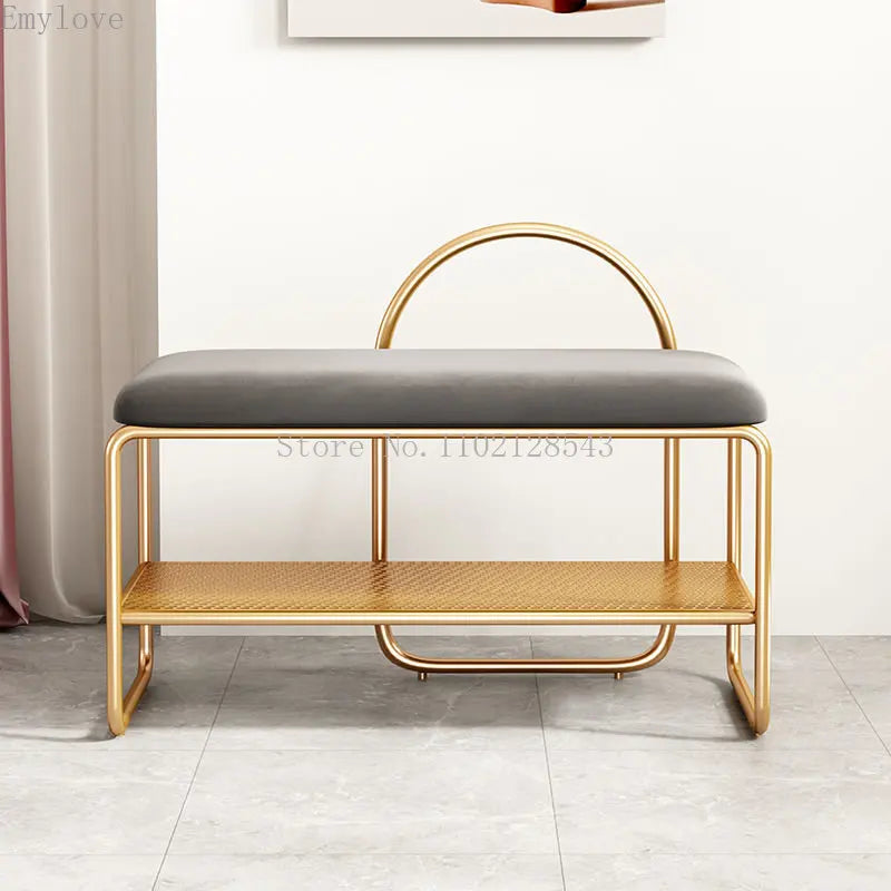 banc à chaussures tendance avec coussin et étagère à deux niveaux - vue 7 sur 8