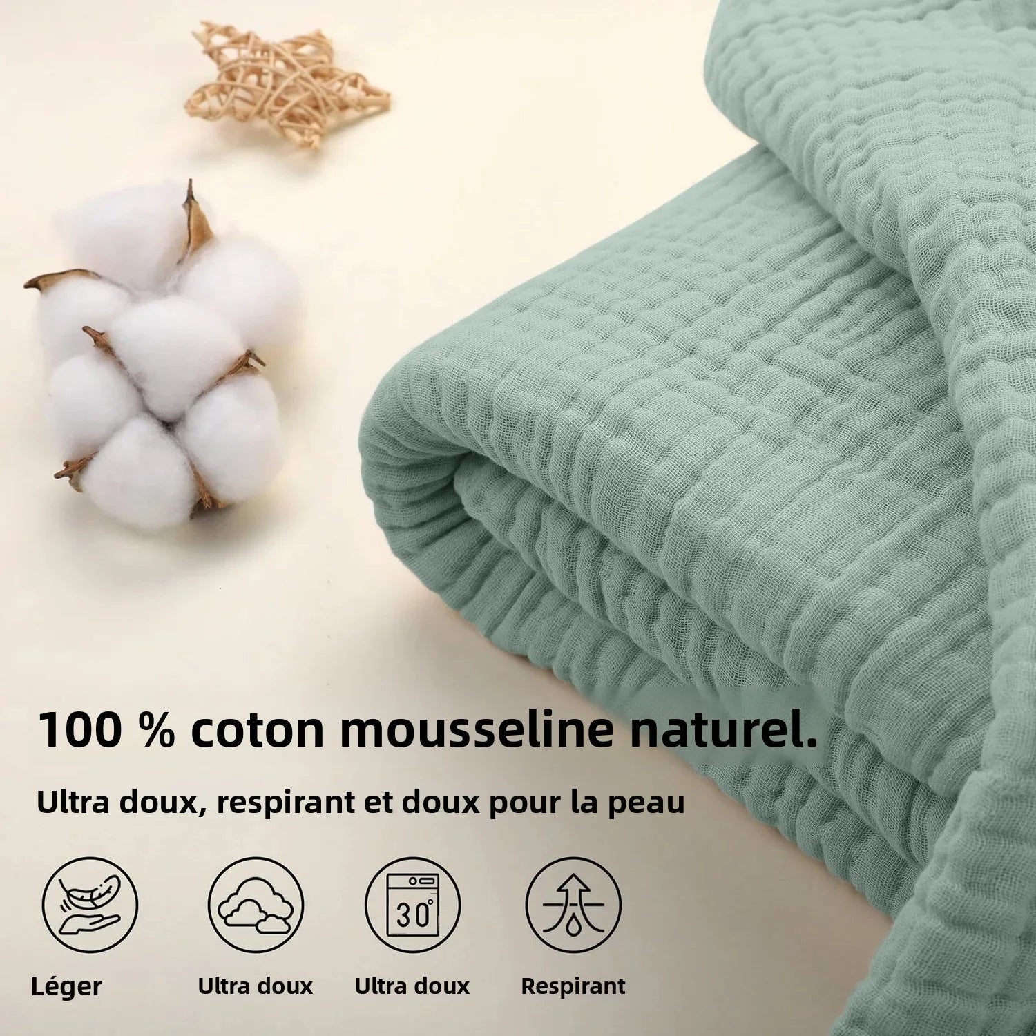 Plaid coton mousseline 6 couches leger style boheme - vue 4 sur 7