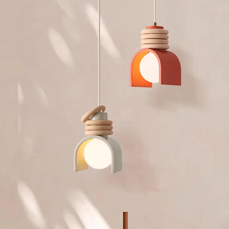lustre led en résine 	 style avec cordon réglable - vue 4 sur 8