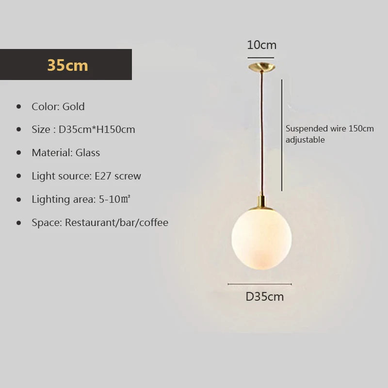 Lampe Suspension Globe Verre Blanc