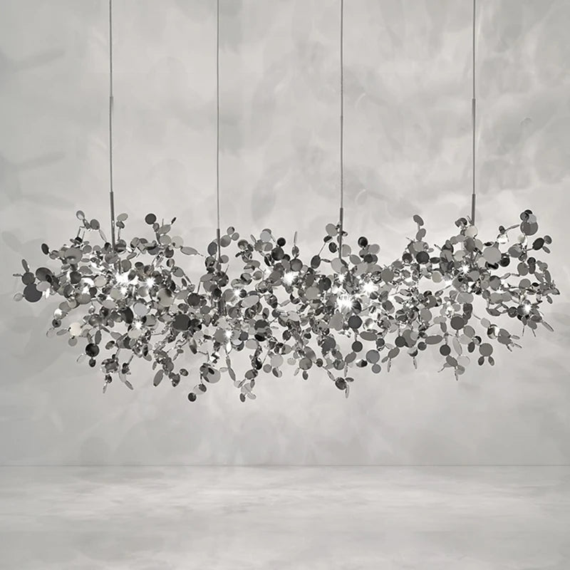 Lustre moderne en acier inoxydable feuille chromée nordique LED - vue 4 sur 14