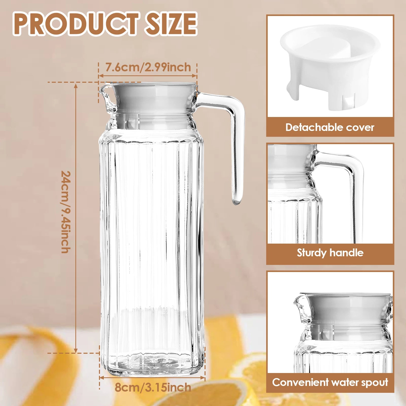 Carafe en verre avec couvercle pour boissons fraîches