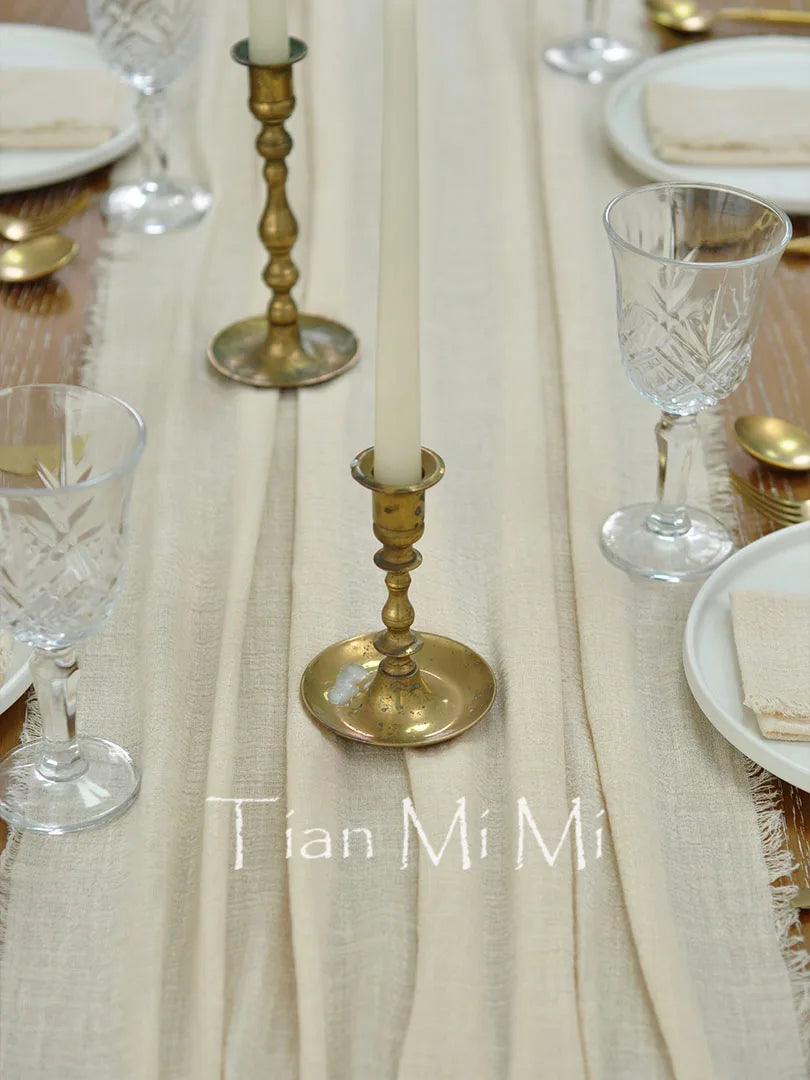 Chemin de table coton gaze vintage mariage fete - vue 5 sur 7
