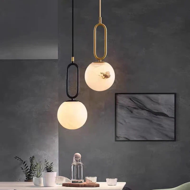 lampe suspendue led en laiton et marbre naturel décorative réglable