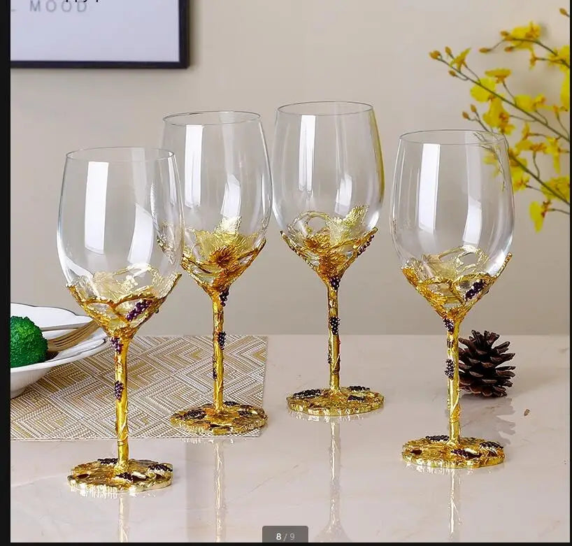 Verres à vin cristal émaillé style floral décoratif - vue 3 sur 3