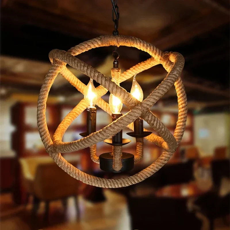 Lustre et Suspension rustique industrielle avec cordage - vue 5 sur 21