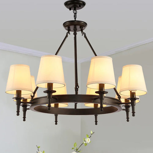 Abat-jour en tissu LED lustre Style américain minimaliste tout en cuivre chambre cuisine éclairage salon plafonnier luminaire
