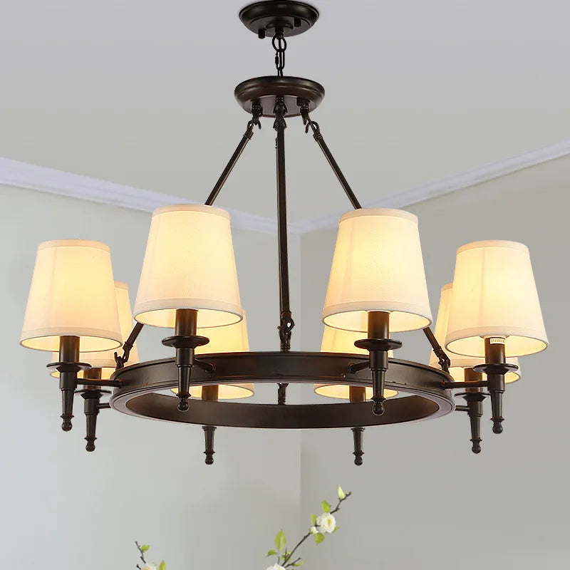 Abat-jour en tissu LED lustre Style américain minimaliste tout en cuivre chambre cuisine éclairage salon plafonnier luminaire - vue 4 sur 8