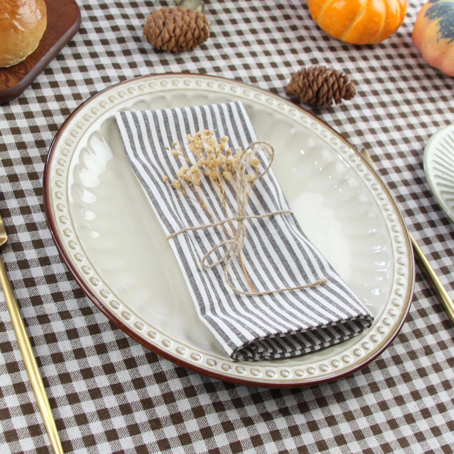 Serviette de table lin coton rayée lot 12 - vue 7 sur 7