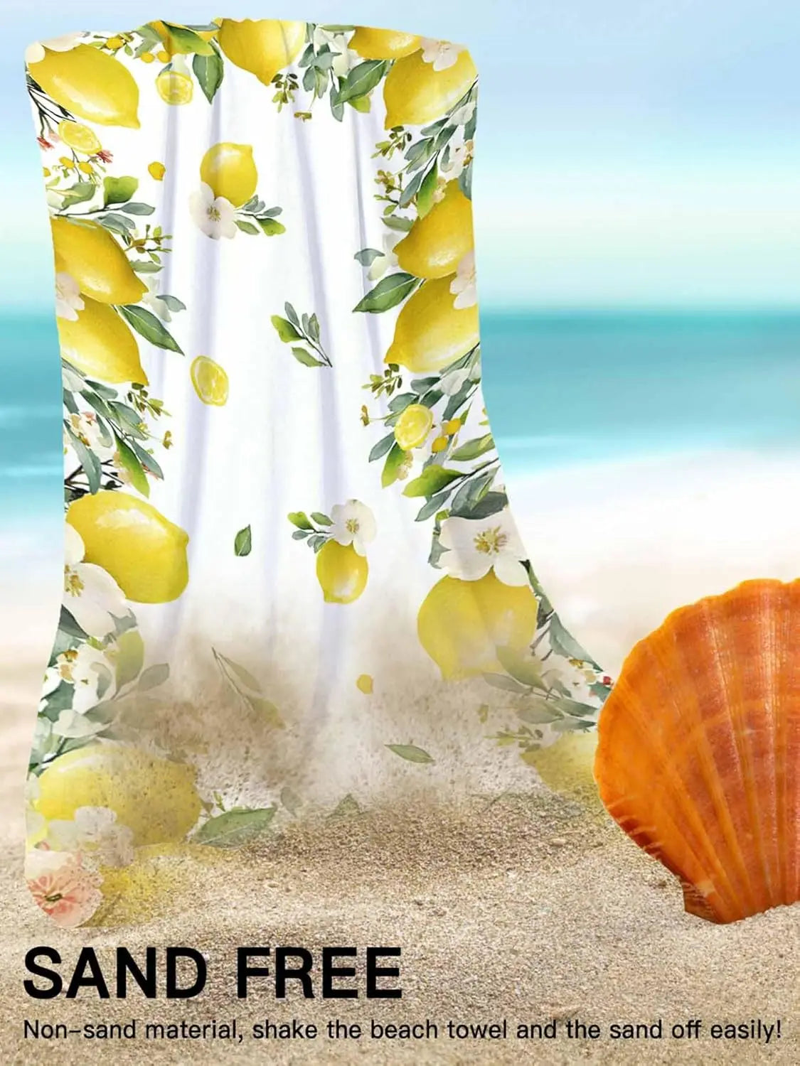 Serviette de bain microfibre motif citron floral plage - vue 5 sur 6