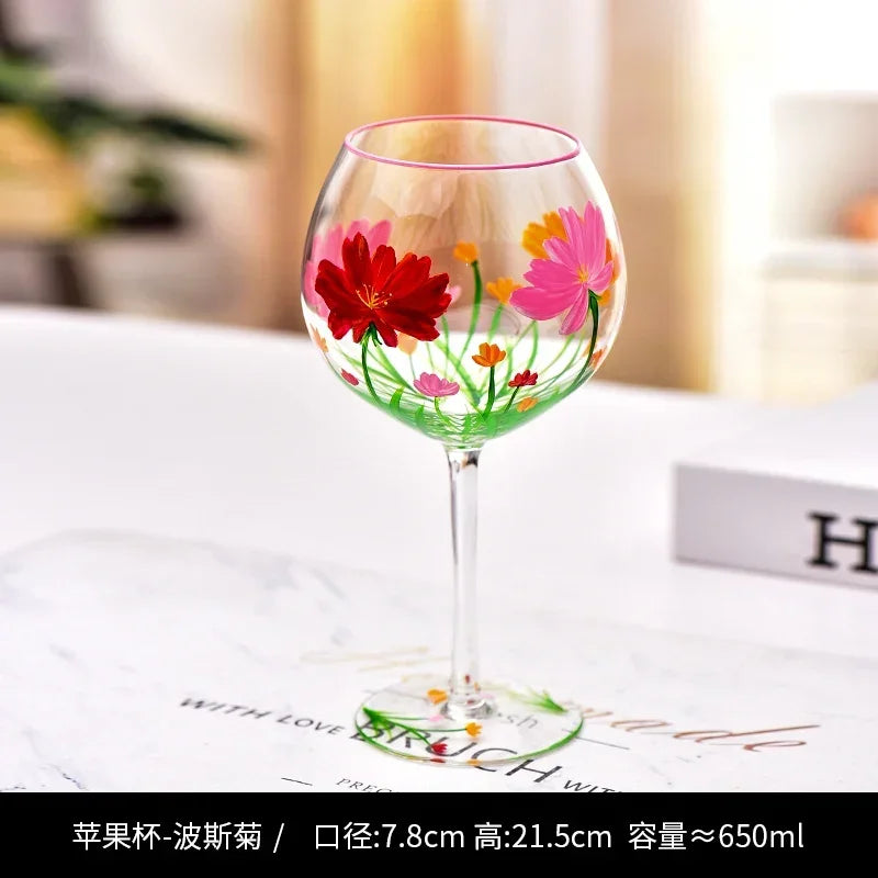 Verres à vin hauts motifs floraux lot trois