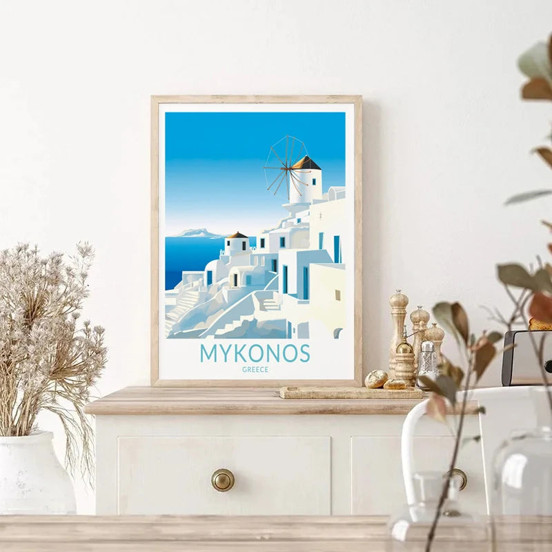 affiche rétro sur toile île de santorin art mural décoratif