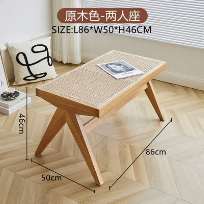 tabouret en rotin véritable style nordique pour changer de chaussures - vue 12 sur 14