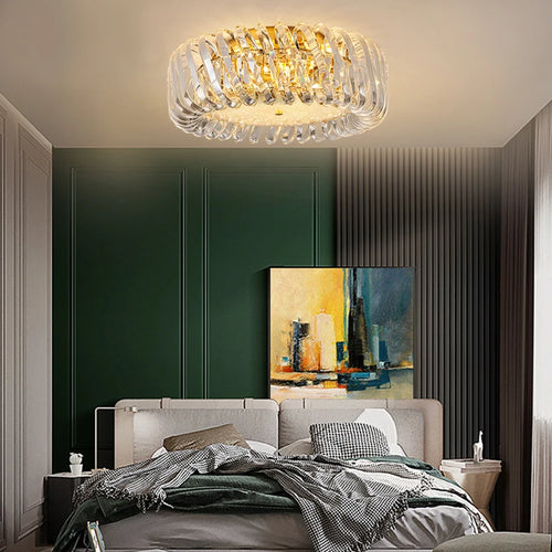 plafonnier moderne rond en cristal doré à led dimmable