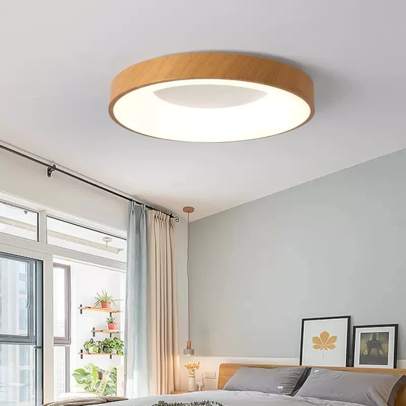 Plafonnier Led rond Ultra-fin en Grain de bois - vue 3 sur 16