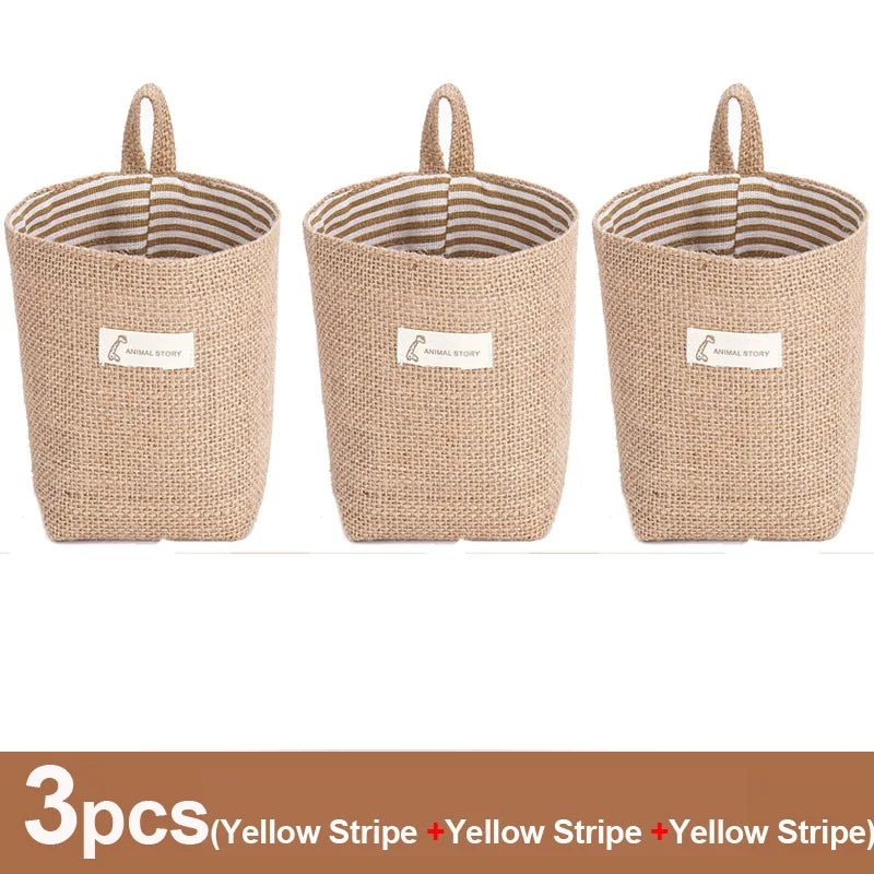lot de 3 paniers suspendus en toile de jute pour rangement décoratif - vue 12 sur 13
