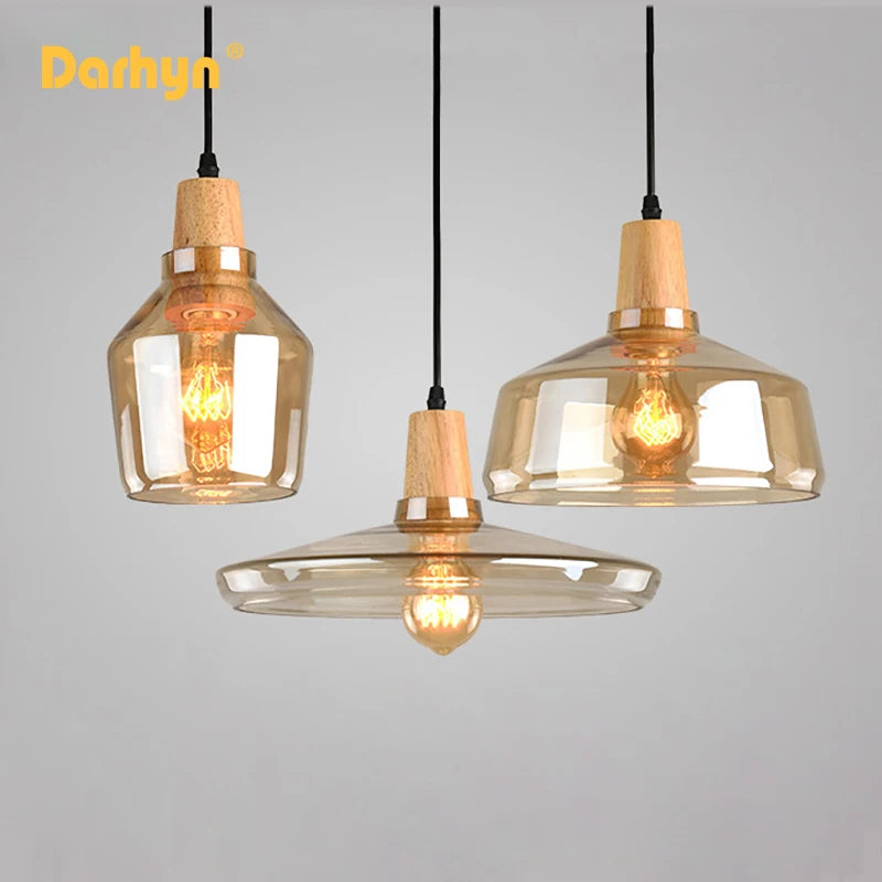 lampes suspendues bois verre style nordique industriel - vue 5 sur 15