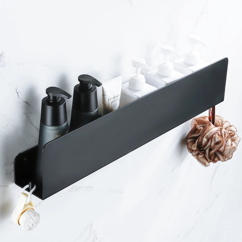 etagère de rangement murale avec crochets en aluminium pour douche et cuisine - vue 4 sur 15
