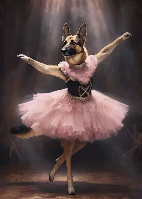 portraits de ballerine de chien art abstrait mural kawaii