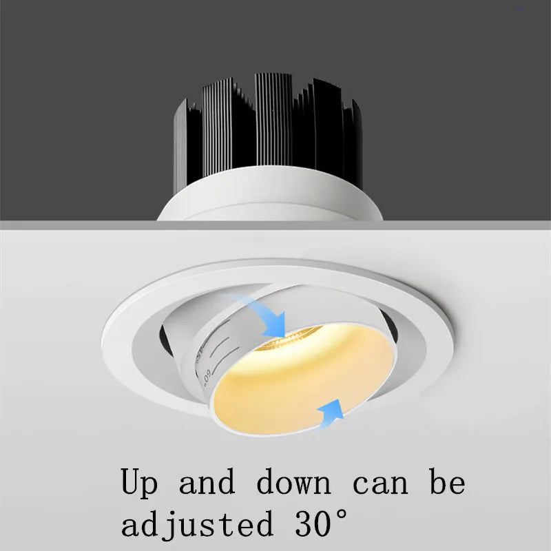 style 	 zoom angle réglable encastré led downlight cob plafonnier - vue 6 sur 6