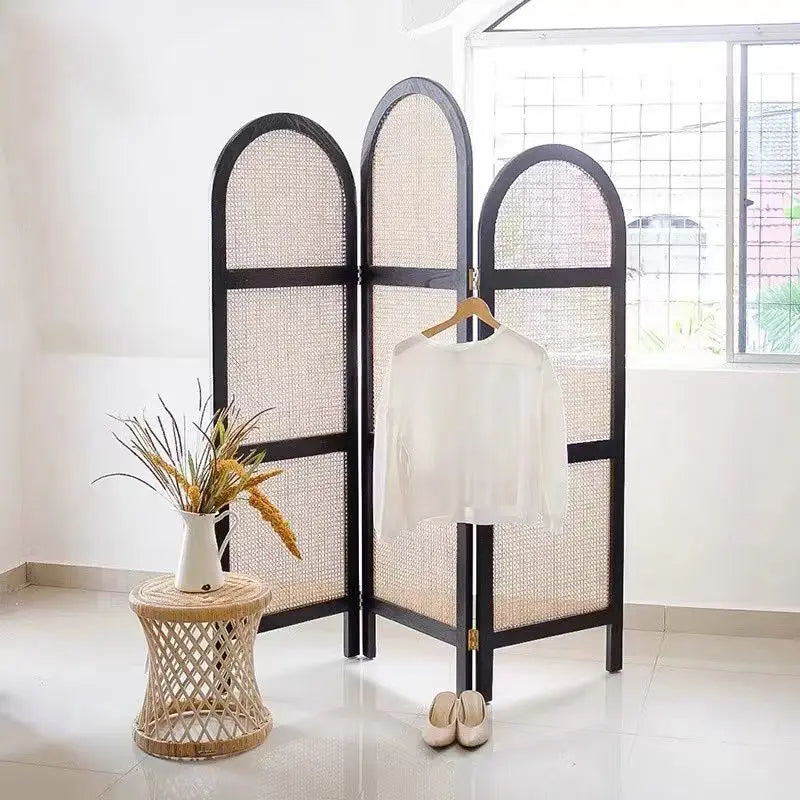 paravent en rotin pliable de style japonais mobile - vue 4 sur 13