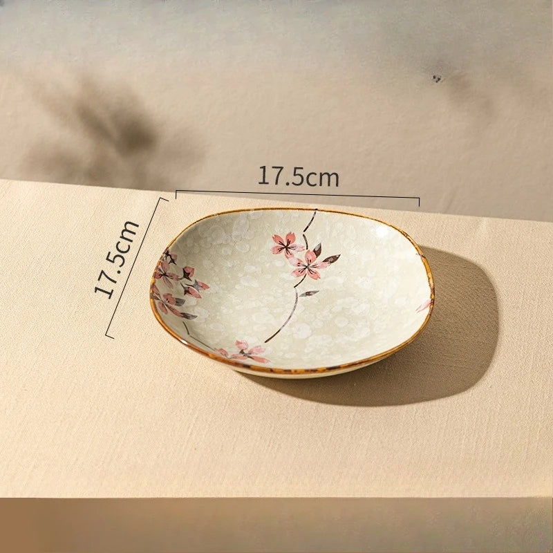 Assiette japonaise ceramique florale plat rond bol profond