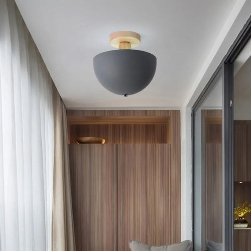 plafonnier bois nordique led macaron rond intérieur balc