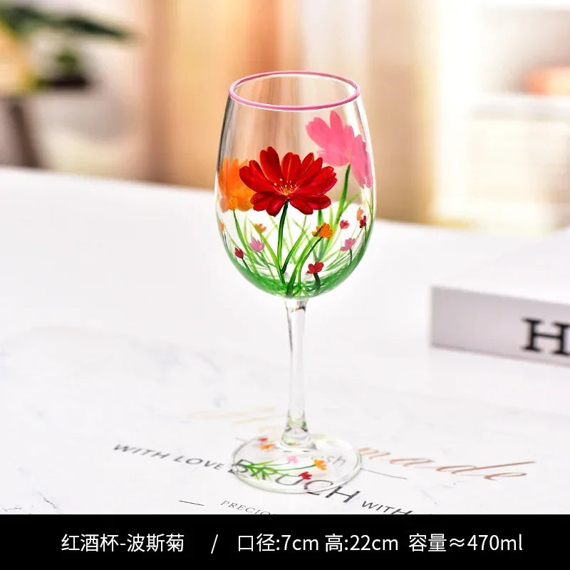 Verre à vin haut motifs floraux lot trois