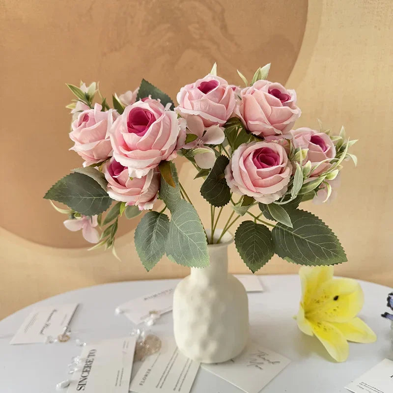 bouquet de roses artificielles en soie pour décoration intérieure - vue 4 sur 14
