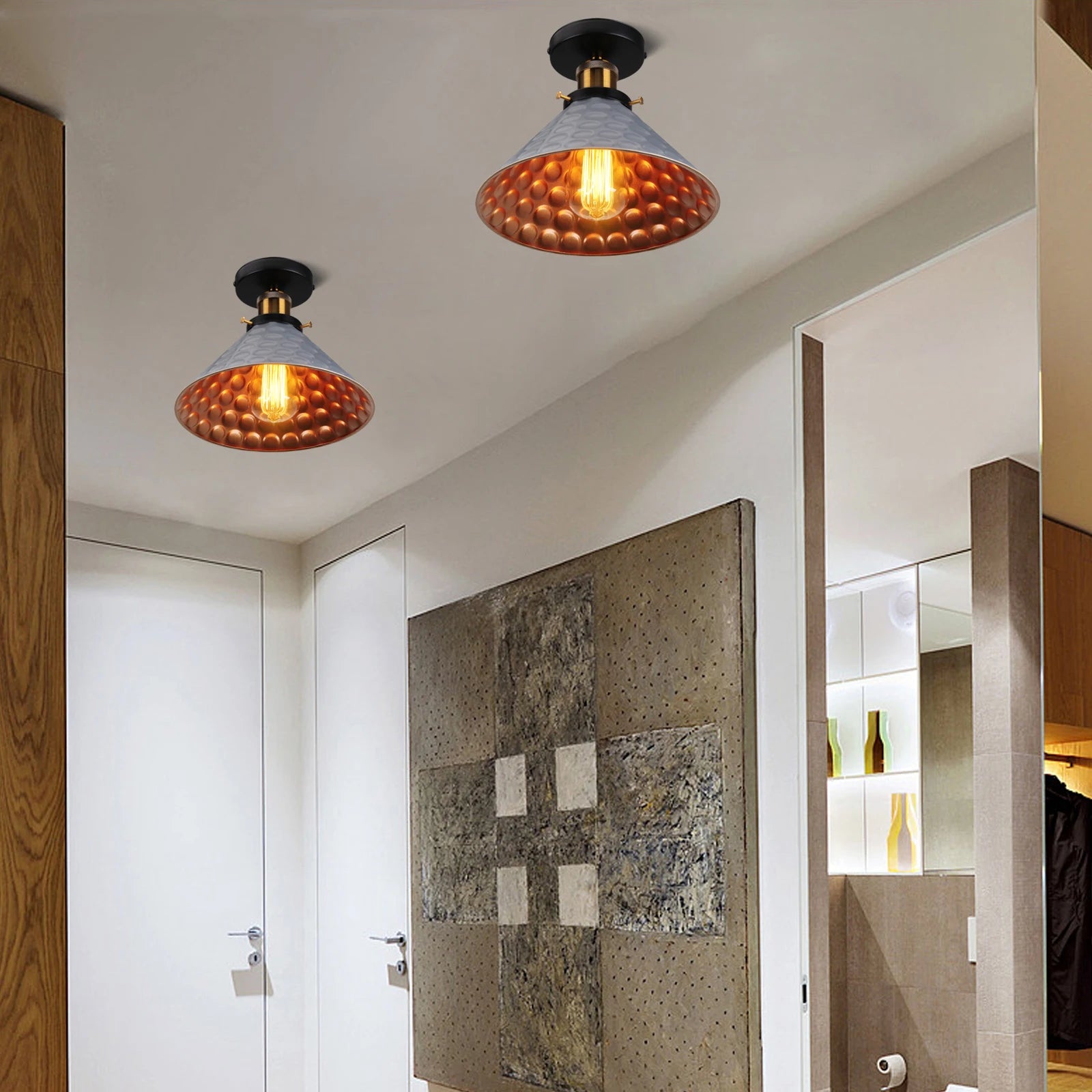 Plafonnier vintage led moderne abat-jour conique en métal - vue 5 sur 14