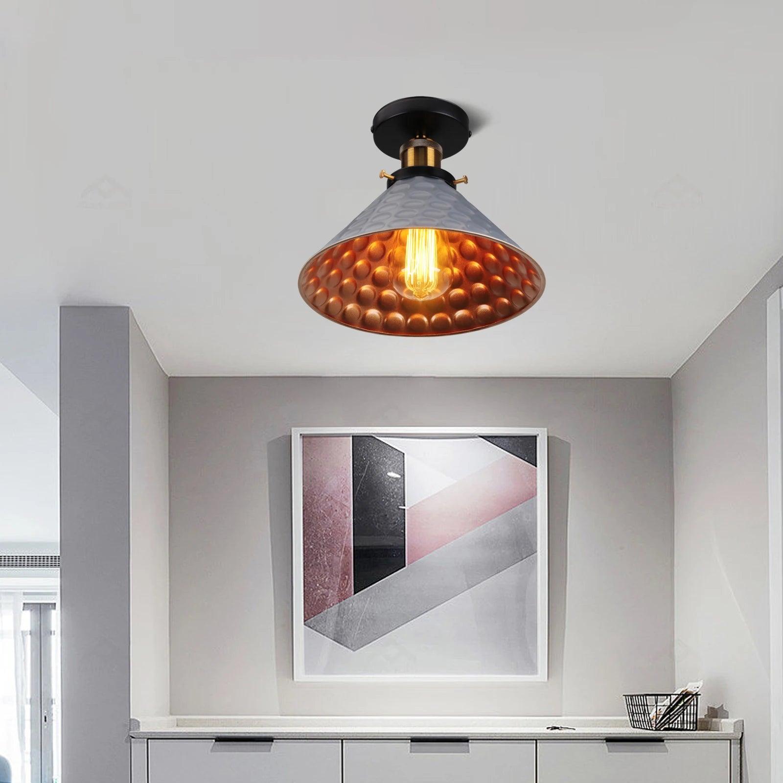 Plafonnier vintage led moderne abat-jour conique en métal - vue 7 sur 14